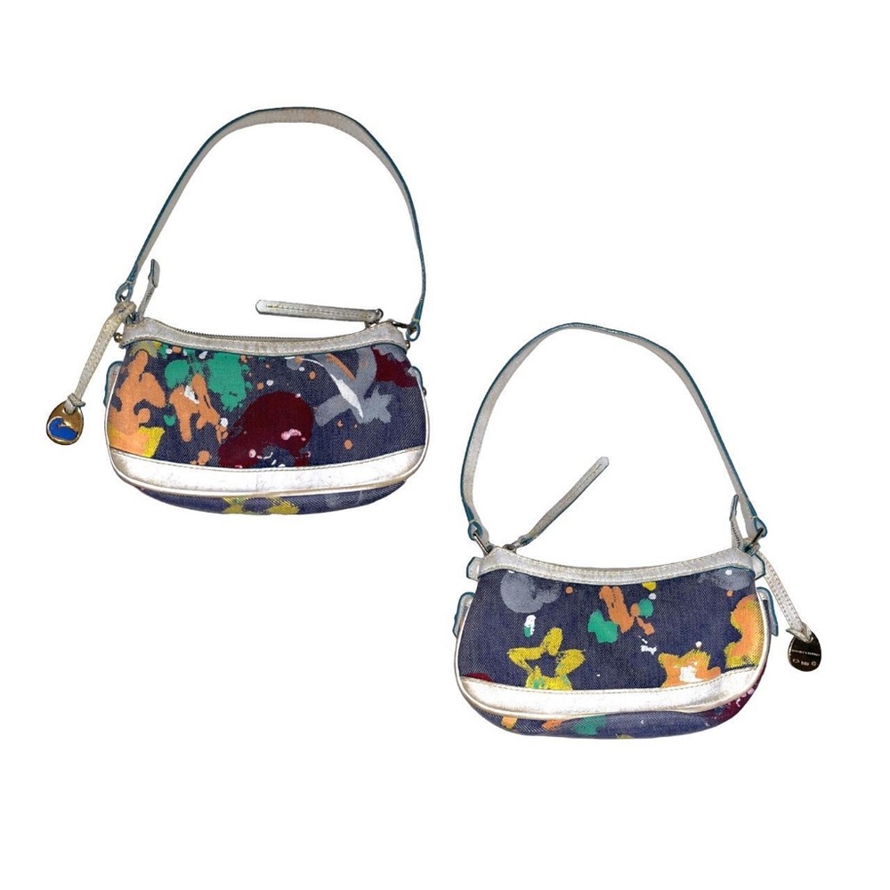 Y2K Splatter Paint Mini Purse Baguette Dooney & Burke Denim Graphic Print